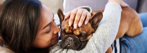 Woman petting her dog