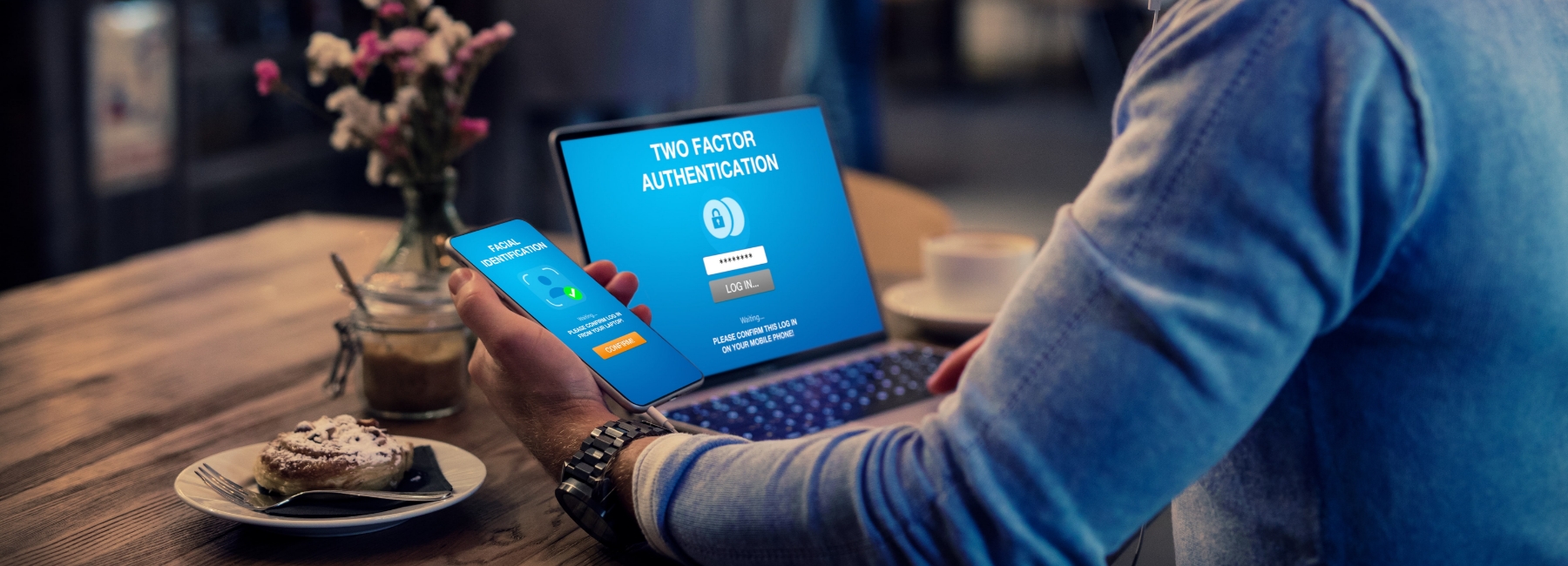 A man entering a two factor authentication code into his computer